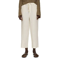 Linen Beaded-Drawstring Cropped Trousers