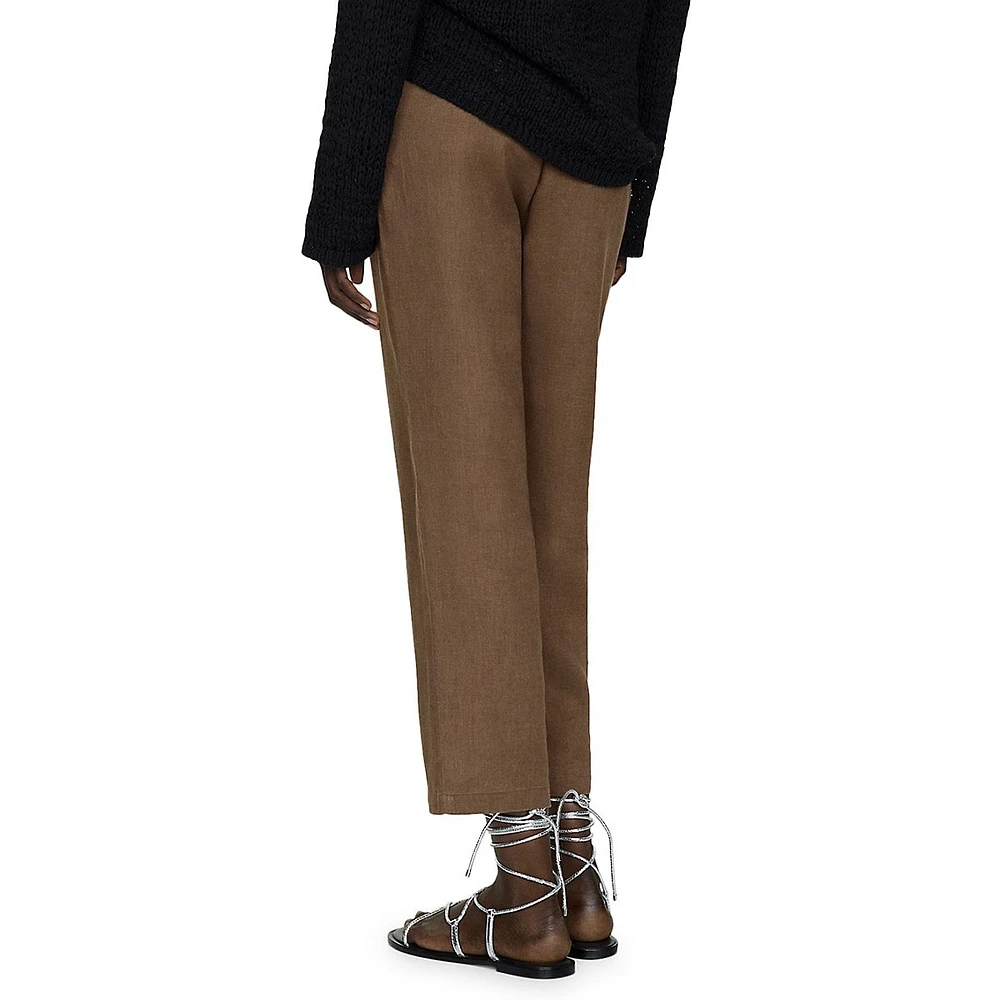Linen Beaded-Drawstring Cropped Trousers