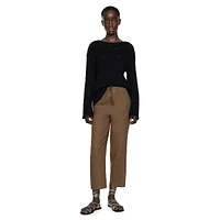 Linen Beaded-Drawstring Cropped Trousers