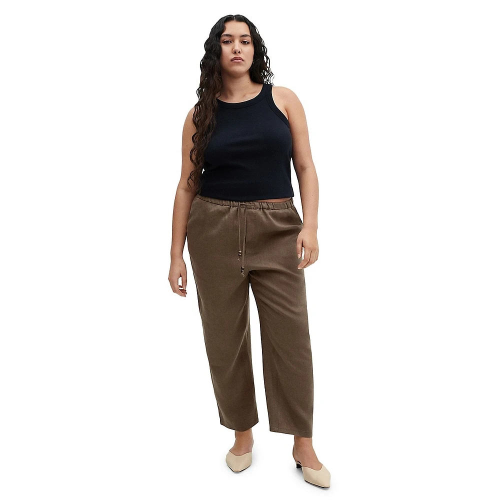 Linen Beaded-Drawstring Cropped Trousers