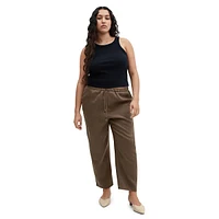 Linen Beaded-Drawstring Cropped Trousers