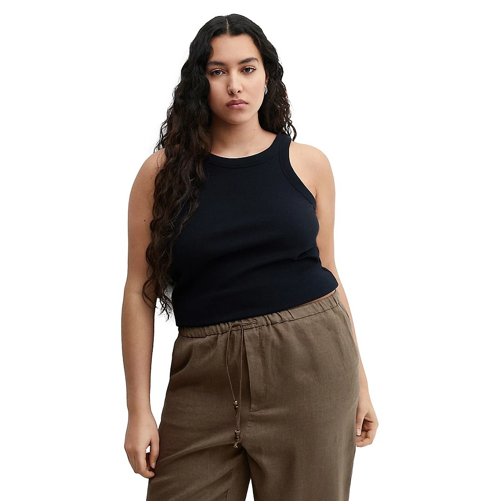 Linen Beaded-Drawstring Cropped Trousers