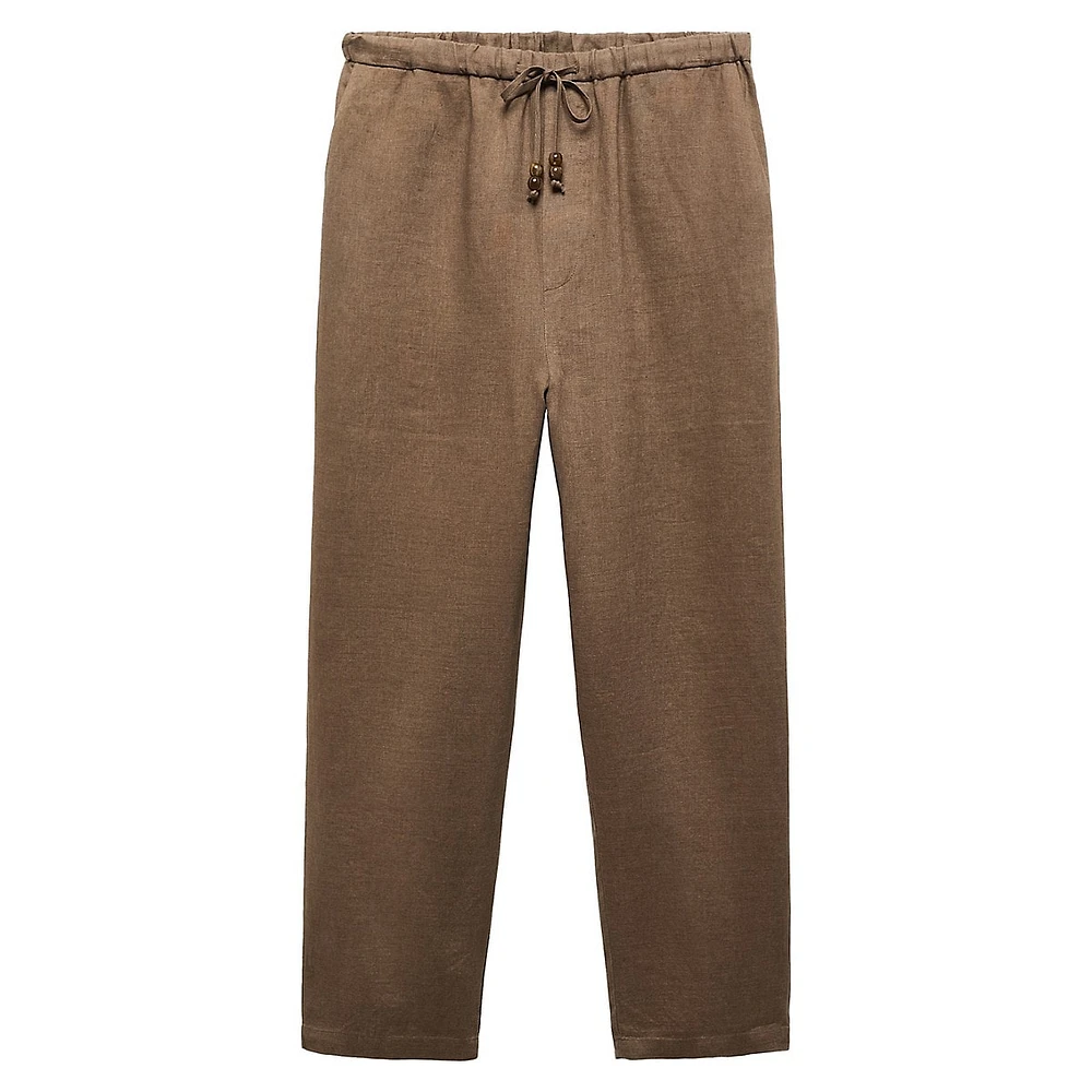 Linen Beaded-Drawstring Cropped Trousers