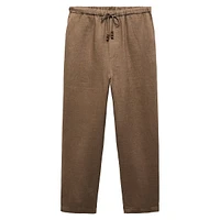 Linen Beaded-Drawstring Cropped Trousers