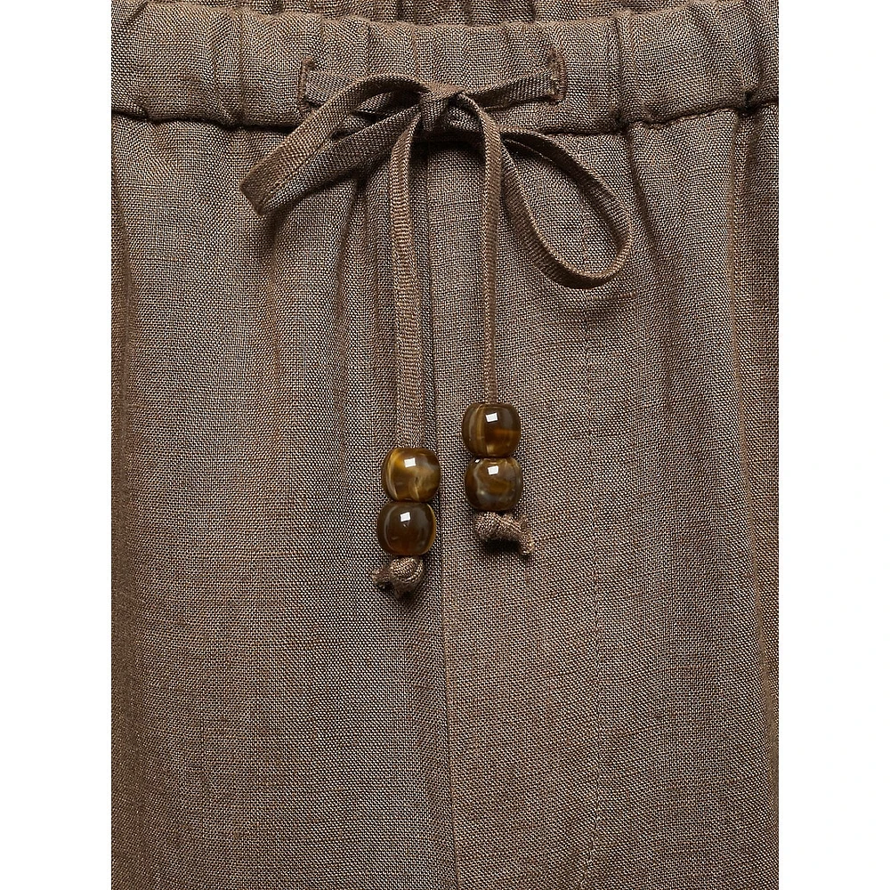 Linen Beaded-Drawstring Cropped Trousers