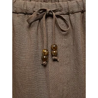 Linen Beaded-Drawstring Cropped Trousers