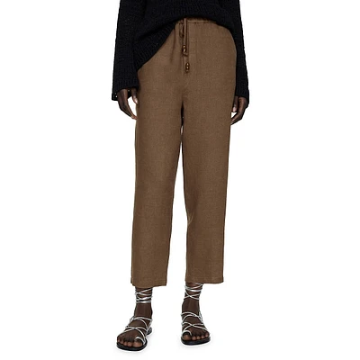 Linen Beaded-Drawstring Cropped Trousers