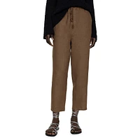 Linen Beaded-Drawstring Cropped Trousers