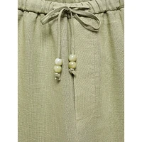 Linen Beaded-Drawstring Cropped Trousers