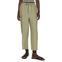 Linen Beaded-Drawstring Cropped Trousers