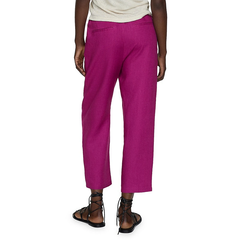 Pantalon court en lin à cordon de serrage perlé