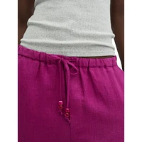 Pantalon court en lin à cordon de serrage perlé