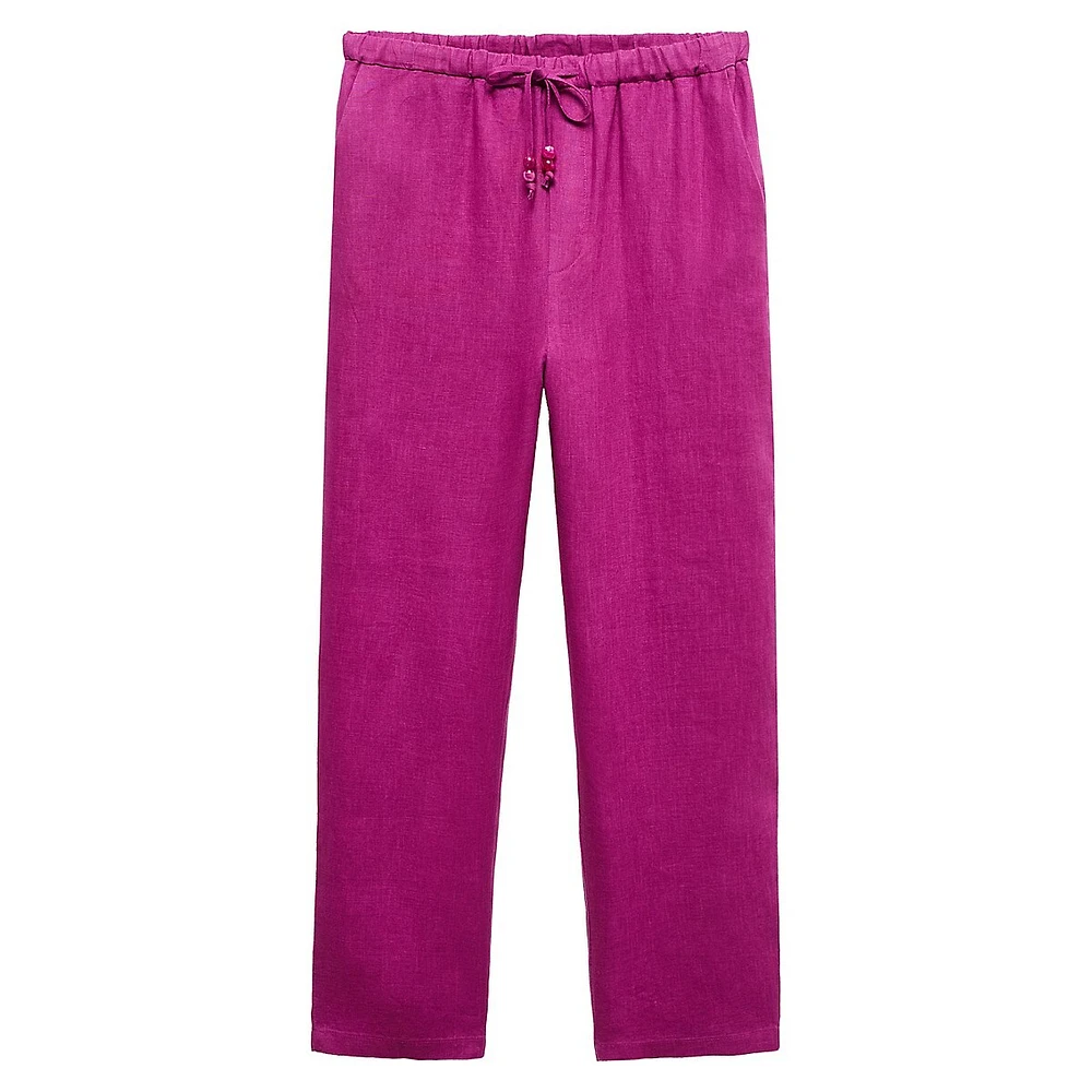 Pantalon court en lin à cordon de serrage perlé