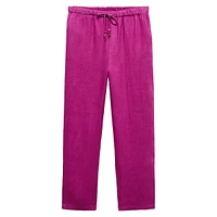 Pantalon court en lin à cordon de serrage perlé
