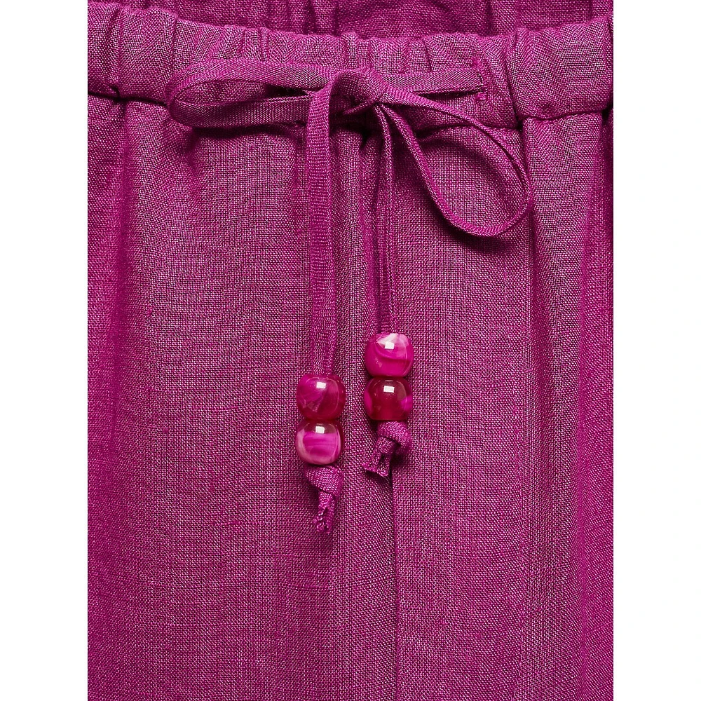 Pantalon court en lin à cordon de serrage perlé