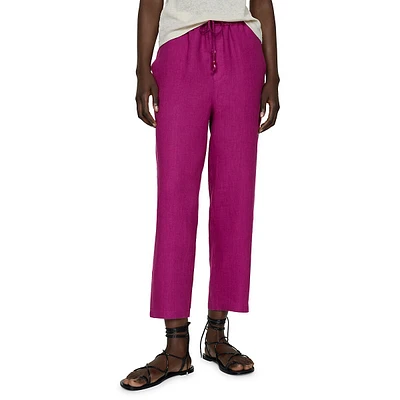 Pantalon court en lin à cordon de serrage perlé