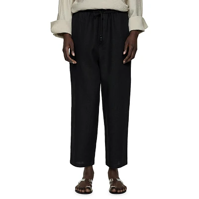 Linen Beaded-Drawstring Cropped Trousers