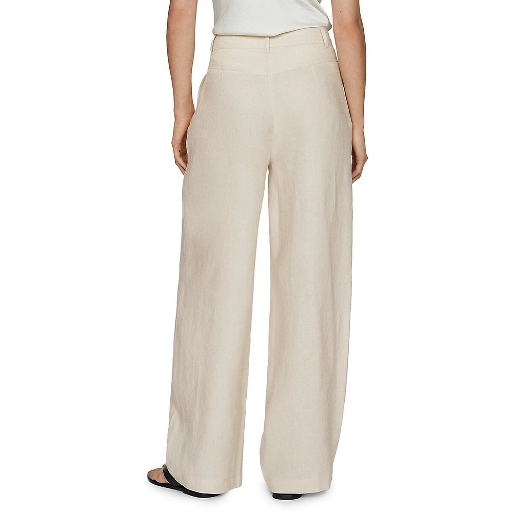 Pantalon en lin plissé à jambes larges