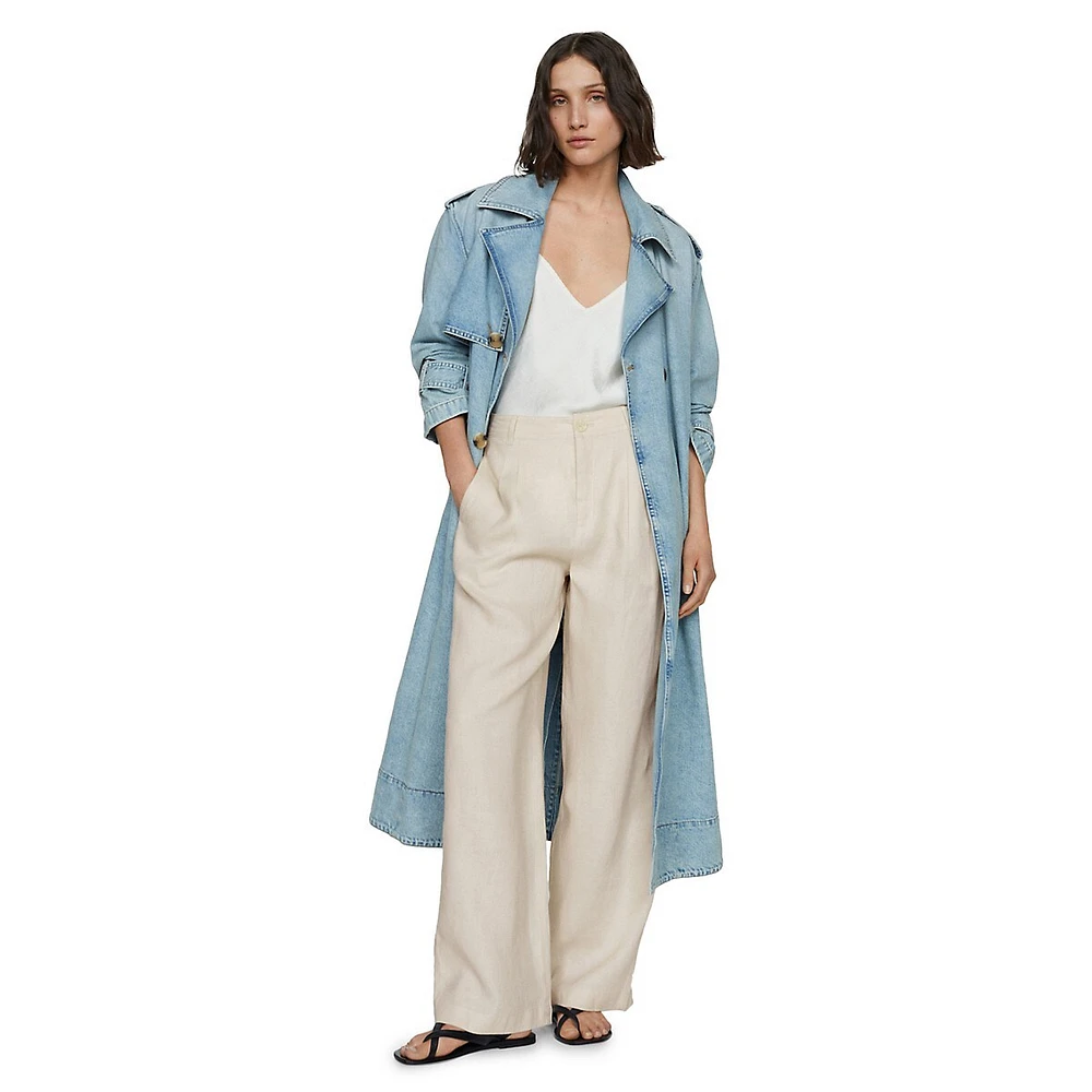 Pantalon en lin plissé à jambes larges