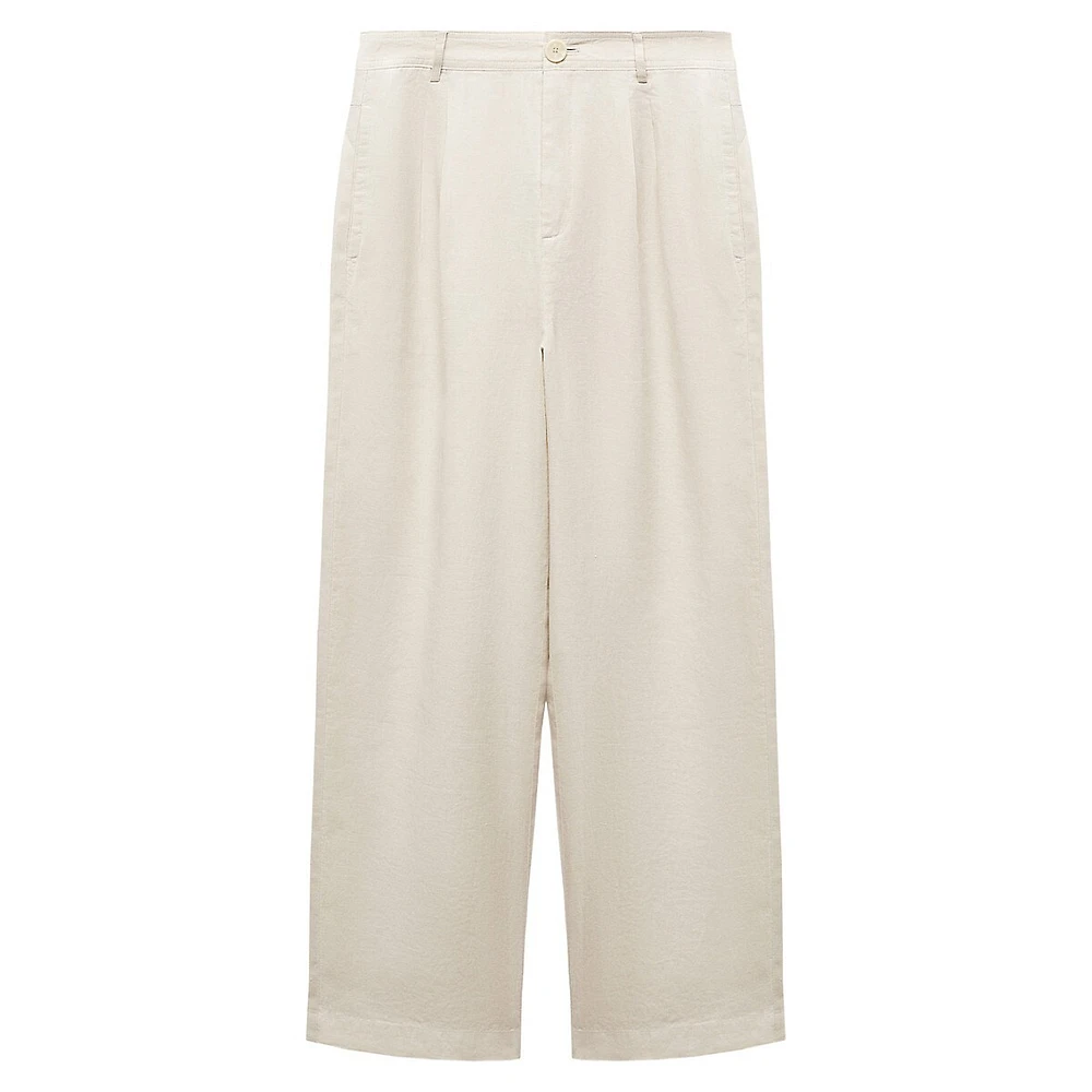 Pantalon en lin plissé à jambes larges