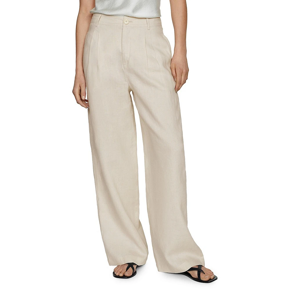 Pantalon en lin plissé à jambes larges