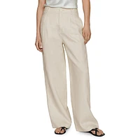 Pantalon en lin plissé à jambes larges
