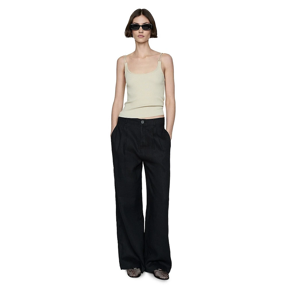 Linen Pleated Wide-Leg Pants