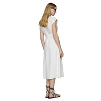Nanda Linen Belted Cap-Sleeve Wrap Midi Dress