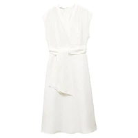 Nanda Linen Belted Cap-Sleeve Wrap Midi Dress