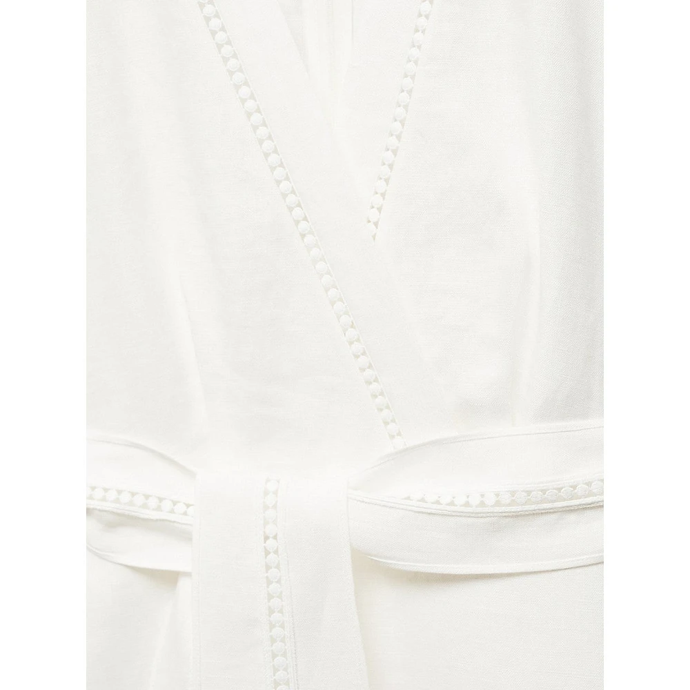 Nanda Linen Belted Cap-Sleeve Wrap Midi Dress