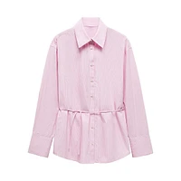 Seoul Striped Poplin Back-Tie Button-Down Shirt