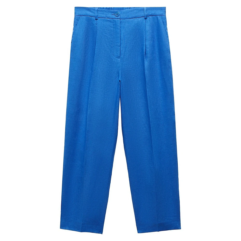 Brunoli Linen Pleated Straight Cropped Trousers