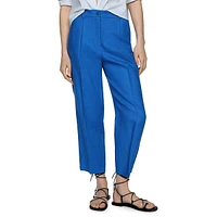 Brunoli Linen Pleated Straight Cropped Trousers