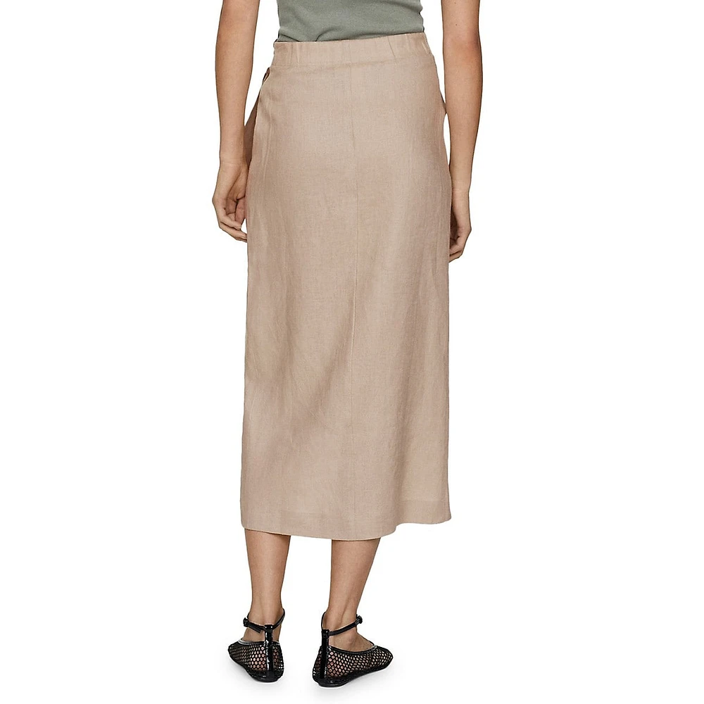 Side-Tie Linen Midi Skirt