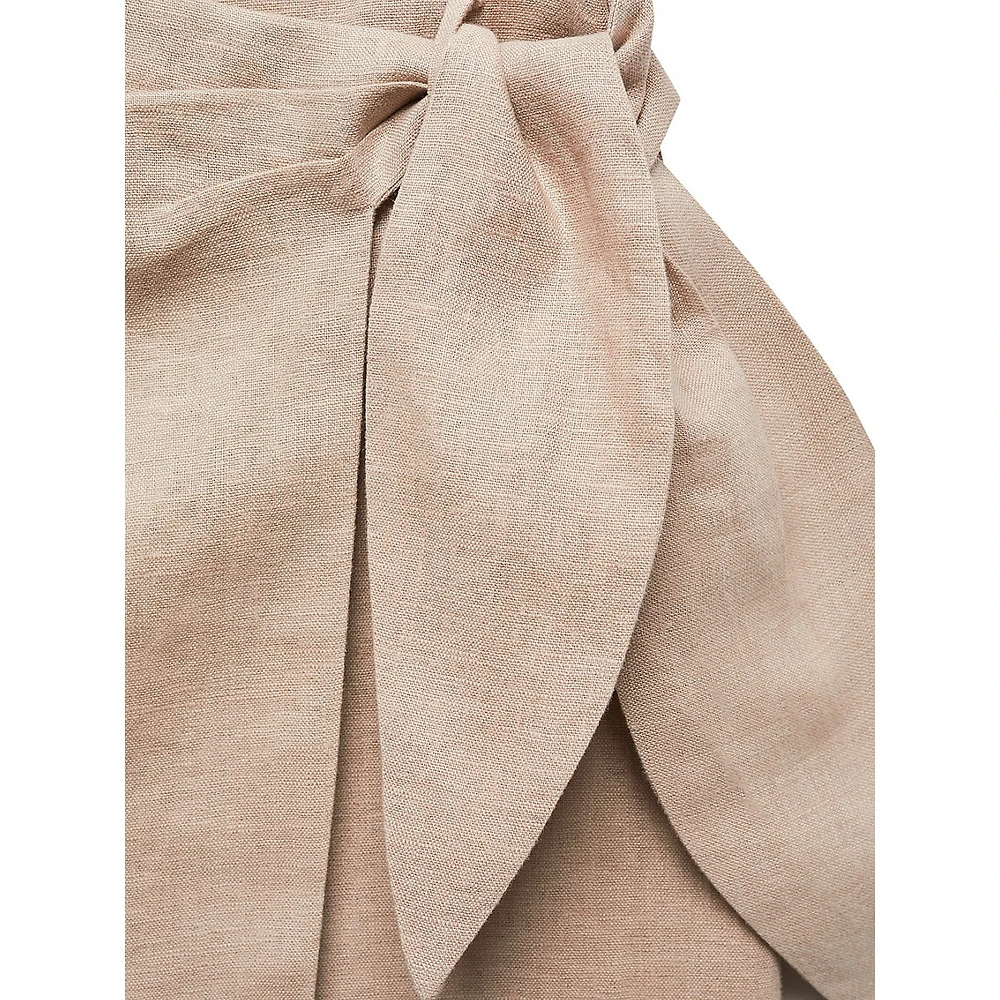 Side-Tie Linen Midi Skirt