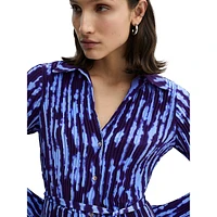 Pleated Print Midi Shirt Dress