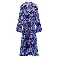 Pleated Print Midi Shirt Dress