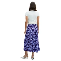 Bombay6 Printed Satin A-Line Midi Skirt