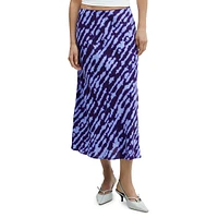 Bombay6 Printed Satin A-Line Midi Skirt