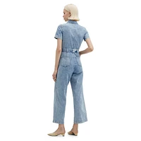 Norma Denim Short-Sleeve Zip-Front Jumpsuit