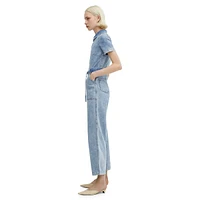 Norma Denim Short-Sleeve Zip-Front Jumpsuit