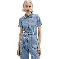 Norma Denim Short-Sleeve Zip-Front Jumpsuit