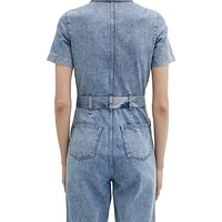 Norma Denim Short-Sleeve Zip-Front Jumpsuit