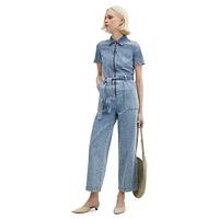 Norma Denim Short-Sleeve Zip-Front Jumpsuit