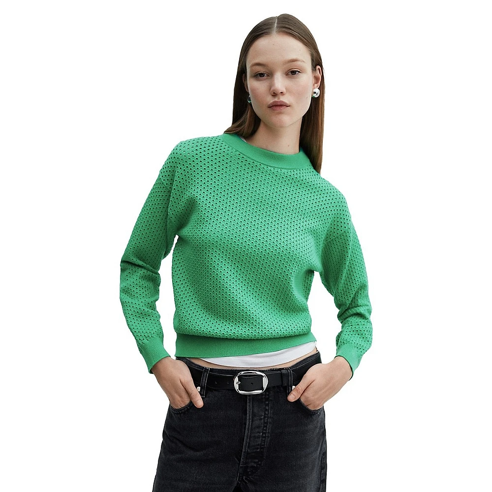 Paola Openwork-Knit Long-Sleeve Sweater