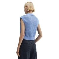 Paola Openwork-Knit Polo-Neck Cropped Sweater