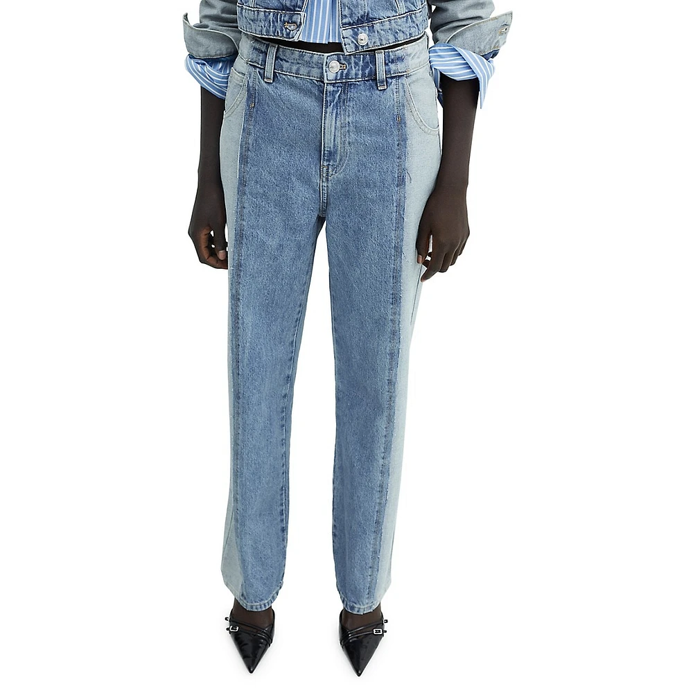 Olivia Two-Tone Straight-Leg Jeans