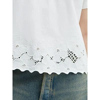 Dahlia Embroidered-Hem T-Shirt