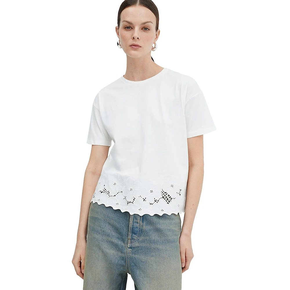 Dahlia Embroidered-Hem T-Shirt