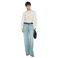 Cari Embroidered Puff-Sleeve Blouse